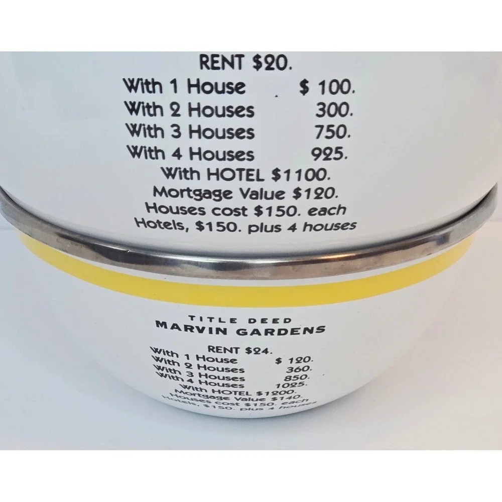 Hasbro Monopoly Enamelware Nesting Bowls Set of 3‎ Park Place Illinois Marvin